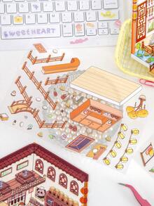 3pcs/Pack Market Food Theme Scene Stickers, 3D Three-Dimensional Two-Layer Scene Stickers, Restaurants, Inns, Academies, Bun Shops And Animal Elements DIY Creative Waterproof PET Scene Stickers , Back To School Gifts - Multicolor - View 8