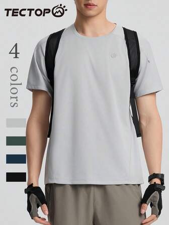 TECTOP Men's Spring And Summer Outdoor Fitness Short-Sleeved T-Shirt Moisture Wicking And Quick Drying Breathable High Elasticity