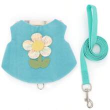 1 pieza Arnés para conejo con diseño de flor y conejo adorable, Elegante y delicado conjunto de arnés para conejos, Arnés de pecho y correa para uso en exteriores, Adecuado para conejos, gatos pequeños, cobayas, etc.