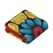 A Colorful Decorative Tile Pattern With A Central Flower In Blue And Yellow Colors  Premium  Soft  Cozy And Luxurious Printed Blanket For Warmth  Comfort And Style  Available In Flannel - Black - View 4