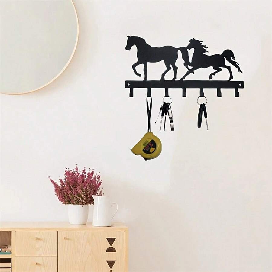 1 Pc Wall Decoration Hanging Hook, Double Horse Head Wall Hanging Hook Art Decor - Key Hook Rack - Clothes Hat Rack And Backpack Hook - Suitable For Storage, Living Room, Corridor, Office Warm Home Decor