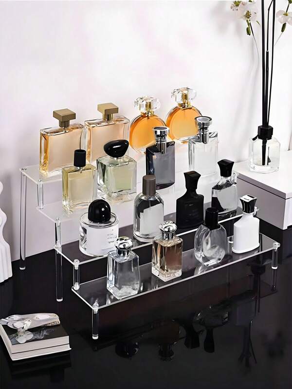 1PC Acrylic Cosmetics Storage Rack, Makeup Storage Rack, Three-Layer Ladder Display Rack, Cosmetics Display Rack, Dressing Table Organizer, Layered Organization Rack For Cosmetics, Very Suitable For Dressing Tables And Perfume Display