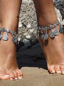 1pc Bohemian Ankle Chain Beach Vacation Ankle Chain Retro Tassel Coin Ankle Chain - Vintage Coin Tassel Anklet - View 3