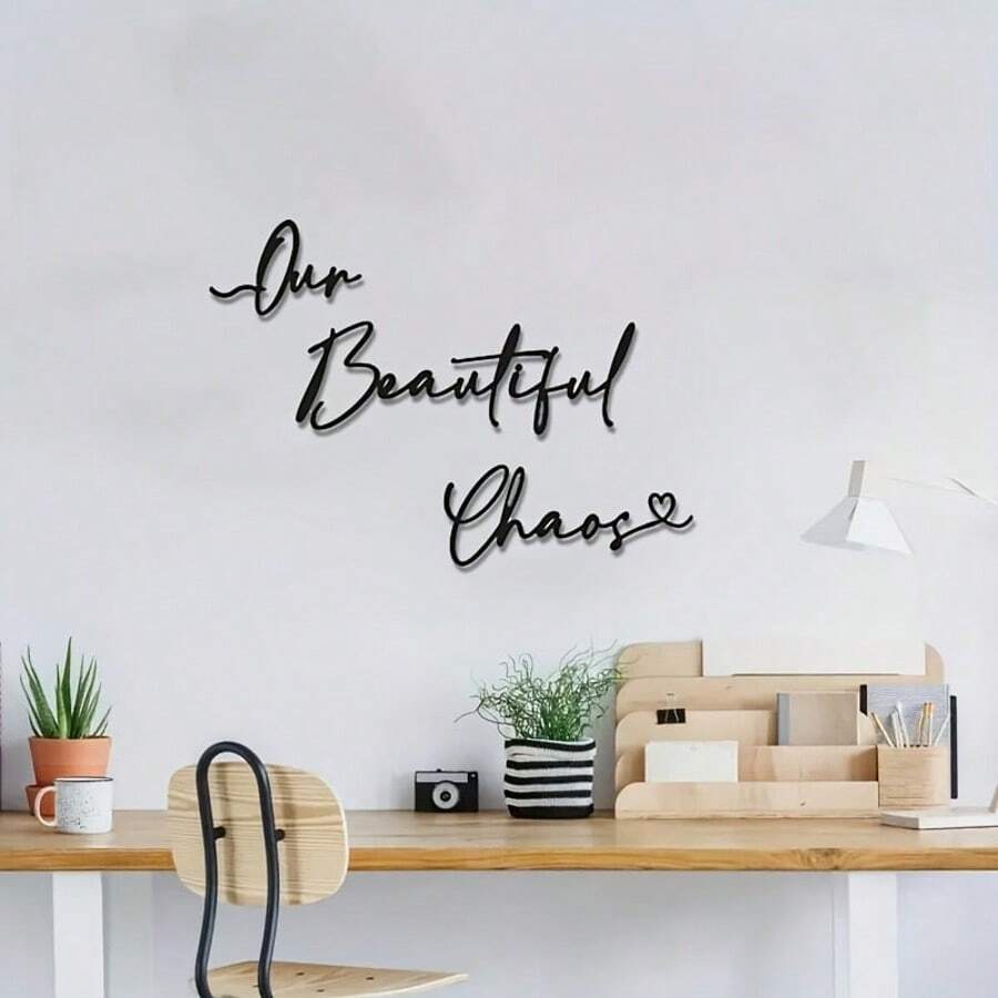 3 Stücke Wandkunst 'Unser schönes Chaos', Metall Wandkunst Skulptur als Hochzeitsgeschenk, Liebe Thema, geeignet für Weihnachten, Thanksgiving, Valentinstag, Heimdekoration