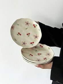 1pc/2pcs/4pcs Ins风格可爱樱花陶瓷餐盘，手绘釉下彩樱花盘，西餐盘，牛排意面盘，下午茶甜品盘，蛋糕水果盘，蔬菜沙拉盘，家用菜盘，咖啡厅酒店餐盘 - 彩色 - 查看 13