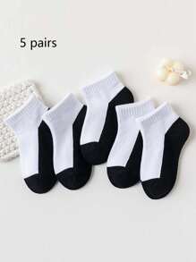 5 pares de calcetines cortos de malla de unicolor para niños, calcetines de algodón infantiles unisex, calcetines a cuadros para estudiantes