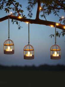 1/2pcs Solar Hanging Lantern, Outdoor Waterproof Rustic Iron Birdcage Candle Holder With Flickering Solar Tealight, Rechargeable Lantern Light For Backyard, Patio, Garden, Fence, Tree Decoration