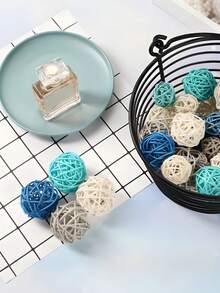 12pcs Ocean Series Vase Filler Rattan Balls, Suitable For Crafts, Parties, Wedding Table Decor, Fragrance Accessories. Rattan Ball Vase Filler, Woven Rattan Balls, Decorative Woven Rattan Balls - Multicolor - View 3