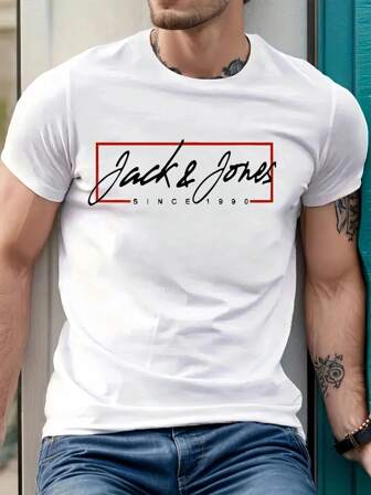 T-shirt homme Jack & Jones avec imprimé t endance, 220 g/m², pour homme, décontracté, col rond, pur coton, manches courtes (1 pièce)