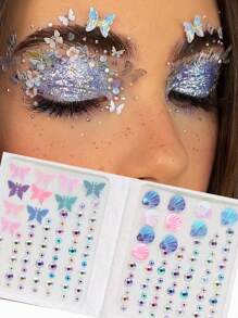 73pcs Face Gems, Butterfly Face Eye Stickers, Body Sticker, Halloween Moon Pearls Face Makeup Stickers, Rhinestone Tattoos For Women, Girls