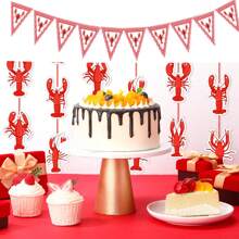 5 PCS , Crawfish Pennant Banner Crawfish Party Decorations ,Shrimp Boil Pennant Flags Red Plaid Hanging Banner For Birthday Lobster Summer Shrimp Party Supplies