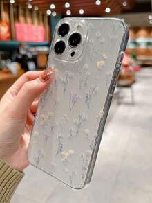 Flower 1pc Transparent Purple & Yellow Ditsy Floral Pattern Full Body Shockproof Phone Case Compatible With IPhone 16 15 14 13 12 11 Pro Max And Series