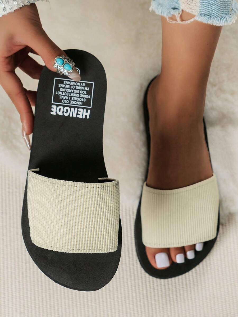 女士休闲软布塑料底平底拖鞋，百搭白色，温和亲肤材质，适合派对、度假、学生、夏日海滩 - 白色 - 查看 1