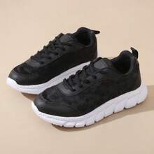 1 par de tenis casuales con cordones de malla transpirable para mujer, ligeros, para todas las estaciones