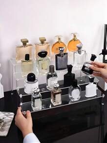1PC Acrylic Cosmetics Storage Rack, Makeup Storage Rack, Three-Layer Ladder Display Rack, Cosmetics Display Rack, Dressing Table Organizer, Layered Organization Rack For Cosmetics, Very Suitable For Dressing Tables And Perfume Display