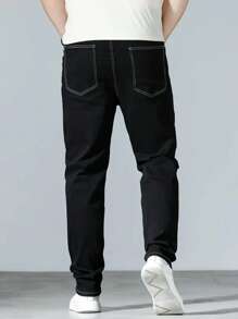 1pc Regular Fit Men's Casual Straight Leg Black Jeans, Comfortable For Street Style, Urban Walking And Outdoor Activities