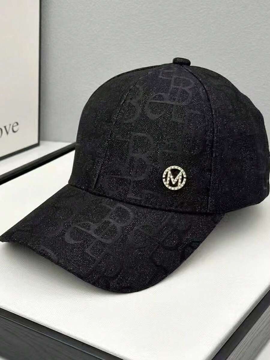 1 buc. Literă jacquard pentru femei cu șapcă de baseball cu sigla M cu strasuri, la modă, ocazională, versatilă, potrivită pentru purtarea de zi cu zi