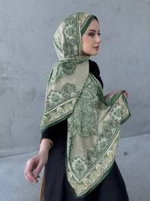 1 pièce Foulard hijab en mousseline imprimée, foulard élégant et luxueux de couleur rétro pour femme, accessoires hijab abaya, voile pour femme