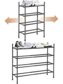 Expandable Shoe Rack, 44 Pairs Stackable Small Shoe Rack, Metal Adjustable Shoes Organizer For Closet, Entryway, Hallway, Garage, Front Door, Shoes Shelves, Black 10 Tier - Black - View 1