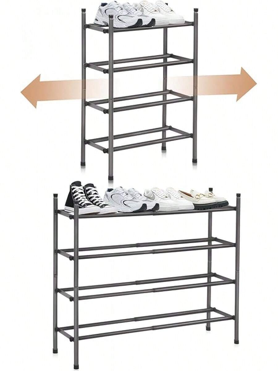 Expandable Shoe Rack, 44 Pairs Stackable Small Shoe Rack, Metal Adjustable Shoes Organizer For Closet, Entryway, Hallway, Garage, Front Door, Shoes Shelves, Black 10 Tier - Black - View 1