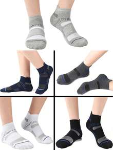 5 Pairs Soft, Comfy & Ankle Socks With Geometric Pattern & Side Stripes, Breathable, Moisture-Wicking, Suitable For All Seasons - Multicolor - View 13