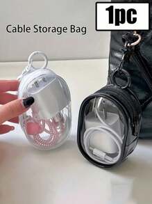 2/1 Peça Bolsa de Armazenamento de Cabo de Dados Portátil Transparente, Mini Bolsa de Armazenamento com Zíper, Bolsa de Armazenamento Multifuncional Compacta, Estojo para Fones de Ouvido e Carregador com Chaveiro, Bolsa para Pulseira, Bolsa para Maquiagem, Acessórios de Viagem Transparentes e Suprimentos Escolares