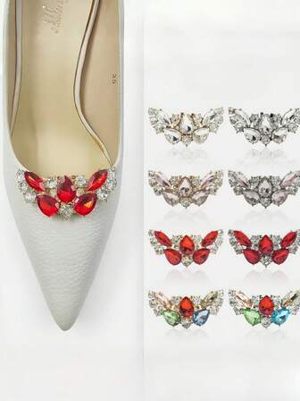 1/2 件可拆卸水钻鞋夹，闪亮魅力扣装饰，适用于新娘婚礼高跟鞋，女士鞋配件