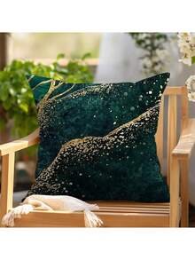 New Explosive Green Gilt Texture Printed Pattern Polyester Short Plush Home Decoration Sofa Cushion Cover 4 (No Pillow Core)
