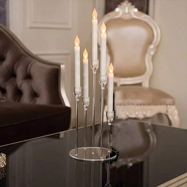 1/4pcs Acrylic 5-Arm Candle Holder, Metal 5-Arm Candle Holder, Transparent Candle Holder Center Decor Suitable For Wedding, Living Room, Dining Table, Christmas Decoration, Valentine's Day/New Year Gift