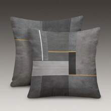 2pcs Modern Black Grey Geometric Throw Pillow Covers, 45x45cm,Polyester Peach Skin, Zip Closure - Perfect For Living Room & Bedroom Decor (Inserts Not Included)