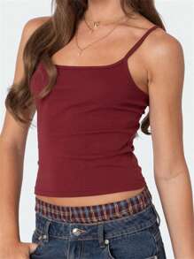 Women's Solid Color Cami Tops Sleeveless Open Back Low Cut Slim Fit Cropped Tank Tops