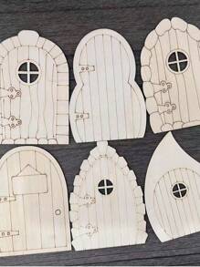 12pcs Wooden Miniature Fairy Door DIY Kit, 3D Wooden Structure With Mini Windows, Suitable For Rustic Garden Craft Set, Wall Home Party Decor