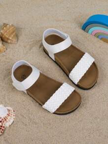 Girls PU Hook And Loop Sandals, New Summer Children Shoes, Girls Princess Shoes With Woven Design, Toddler Beach Shoes