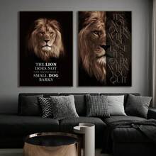 1 pezzo Tela stampata con dipinto di un leone, citazione motivazionale, poster animale ispiratore e positivo per decorazione d'ufficio o casa, senza cornice