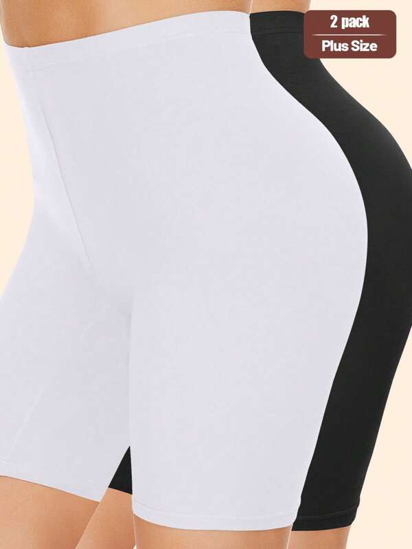 2 piezas/Set Calzoncillos tipo bóxer sin costuras de unicolor para mujer PLUS
