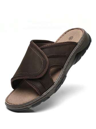 Sandalias de cuero auténtico de punta abierta para hombres, pantuflas transpirables para exteriores y playa, sandalias casuales cómodas y antideslizantes, adecuadas para viajes y trabajo de verano