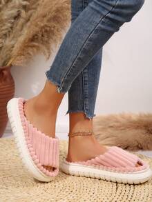 Women's EVA Thick Sole Slippers - Fabric Upper And Inner Material - Home Relaxation Fashionable Slides - Pink - View 7