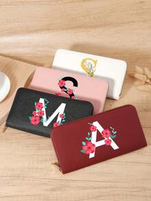 Burgundy Bag Charry Red Bag Wine Red Bag, A-Z Letter Print Fold Over Long Wallet Women Fashion Modern Business Slim Portable Versatile Large Capacity Credit Card Zipper ID Card Money Cash Storage Business Casual Perfect School College Work Business Commute Teachers' Day Back To School Holiday Office For Birthday Gift On Valentine Day Lady Female Women White-Collar Workers College Student,Bag School Supplies For School Dorm Room & Back To School - Burgundy - View 3