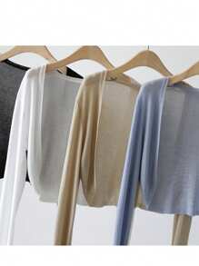 1 pièce 2025 Nouvelle étole légère d'été, cache-maillot pour femmes. Couleur unie, tricot, manches chauve-souris, décoration, protection solaire, coupe-vent, pull polyvalent décontracté. Convient pour le bureau, les voyages extérieurs [Taille suggérée : 150 cm-160 cm, Poids : 42,5 kg-55 kg]