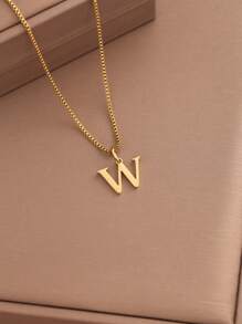 1pc Women Initial Letter A-Z Necklace, Stainless Steel Alphabet Pendant, Halloween & Back To School Gift