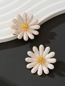 1 Pair Sweet Daisy Flower Shaped Resin Drop Earrings For Women, Summer Style