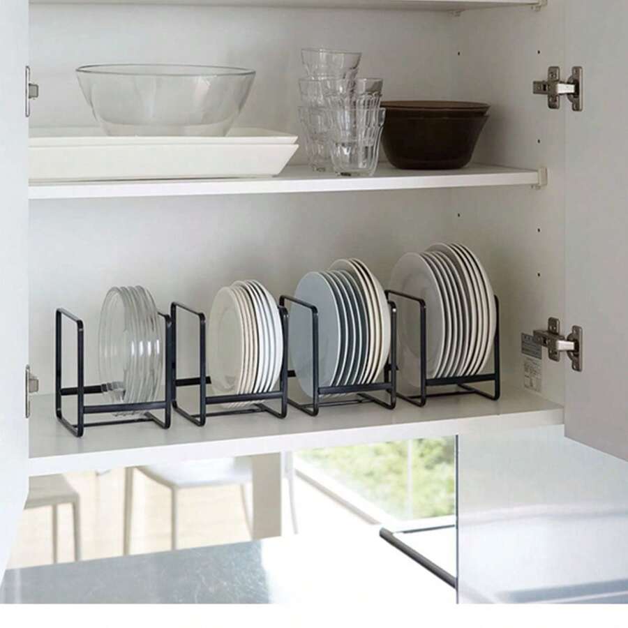 1 Pc Iron Dish Rack, Simple & Minimalist Organizer Holder For Plates, Bowls For Home Kitchen Cabinet - Black - View 1