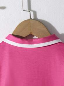 Abito estivo da ragazza, stile casual, con stampa di cuori e righe, colletto polo, maniche corte, design sportivo