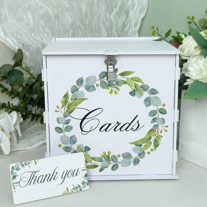 VICKYO VICKYO 1 Set White Wedding Card Boxes With Lock, Romantic Floral Accents Gift Card Box, Elegant Gift Card Holder For Weddings, Engagements, Anniversaries And Baby Showers, Durable PVC Material, Bridal Party Decorations