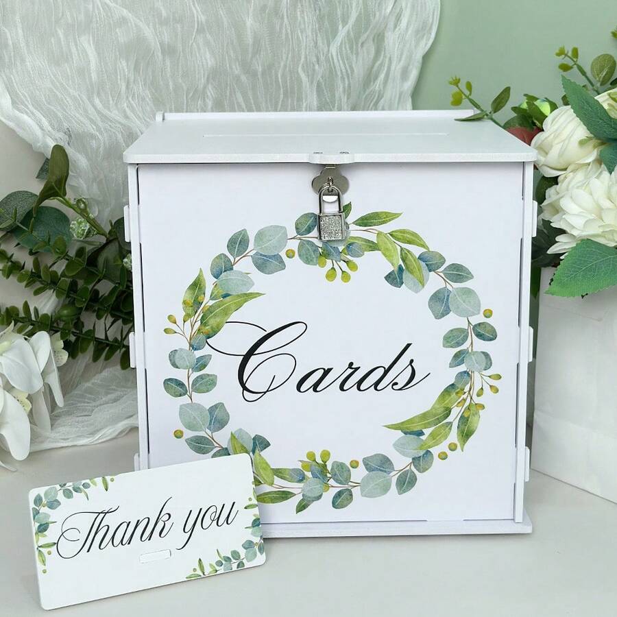 VICKYO 1 conjunto de caixas para cartões de casamento brancas com fechadura, caixa para cartões de presente com detalhes florais românticos, porta-cartões de presente elegante para casamentos, noivados, aniversários e chás de bebê, material de PVC durável, decorações para festas de casamento