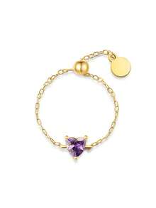 1Pc Heart 925 Sterling Silver Ring For Women Romantic Adjustable Chain Ring Perfect For Daily Wear Bridal Jewelry Fine Jewelry - Gold - View 15