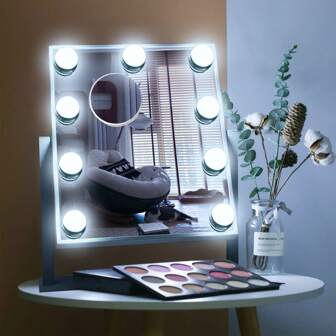 [Espejo de maquillaje Ins]Popular entre influencers ★ Diseño lindo ★ Regulable y 3 modos de color ★ Aumento de 10x ★ Operación táctil y carga USB ★ Espejo de tocador compacto ★ Regalo ideal para mujeres/niñas ★ Blanco