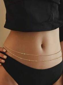 2pcs Fashionable Sexy Belly Chain Waist Chain Casual Holiday Friendship Body Jewelry Set, Gift - Yellow Gold - View 2