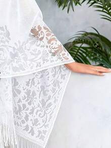女士优雅蕾丝围巾、晚礼服披肩 - 白色 - 查看 2