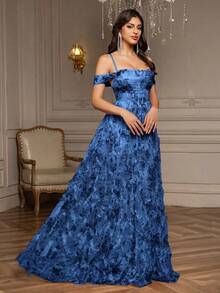 EVERLYL Everly L Damen gestuftes Blumenspitzenkleid mit trägerlosen rückenfreiem Off-Shoulder-Ausschnitt, perfekt für Proms und Hochzeiten